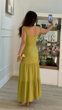 Vestido Longo Viscose Com Linho Naomi Decote V Transpassado