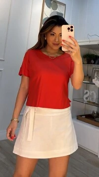 Blusa Morgan Mangas Curtas Com Martingale E Botão Marmorizado