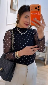 Blusa Tulê Poá Fabiola Mangas Longas