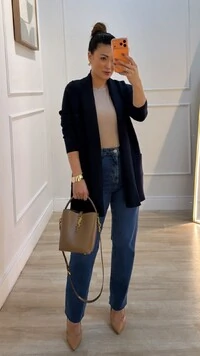 Cardigan Tricot Melina Detalhe Canelado E Bolsos Quadrados