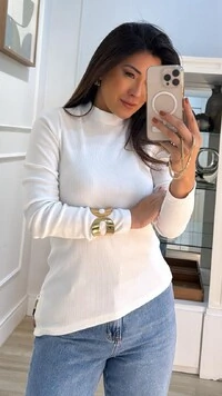 Blusa Cacharrel Elaine Barrado Assimétrico Com Pedrarias