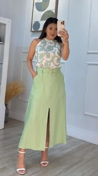 Blusa Regata Cavada Bicolor Jessica Detalhe Vivo Em Linho