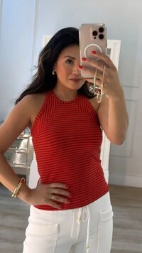 Blusa Regata Bicolor Listrada Nala Com Decote Nadador