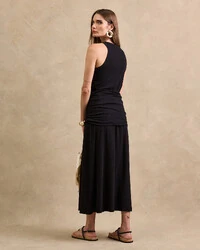 Vestido Midi Cavado Canelado Pamela Detalhe Drapeado