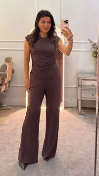 Conjunto Malha Cris Blusa Assimétrica & Calça Pantalona