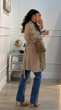 Casaco Trench Coat Martingalê Nos Punhos Grazi Cinto Fivela Retangular
