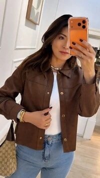 Jaqueta de Suede Luna Com Gola