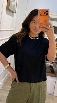 Blusa Malha Ampla Gola Careca Anny Mangas 3/4