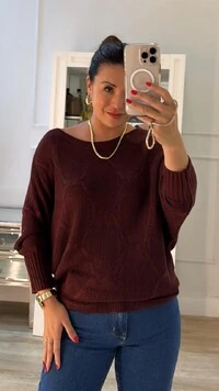 Blusa Morcego Tricot Nádia Punhos Largos Canelados