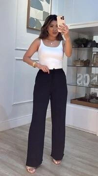 Calça Pantalona Pala Larga Franzida Com Amarração Luiza Bolsos Frontais