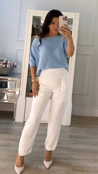 Blusa Tricot Amplo Canelados Horizontais Heloize Mangas 3/4 Com Punhos