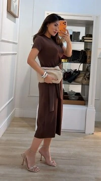 Vestido Midi Malha Aysha Cinto Faixa Fixo Com Amarração