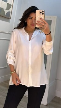 Maxi Camisa Jessie Viscose Mangas Longas Com Martingale