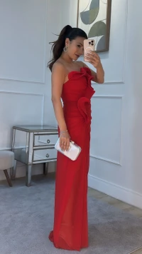 Vestido Longo Tulê Gabriella Tomara Que Caia Com Babados