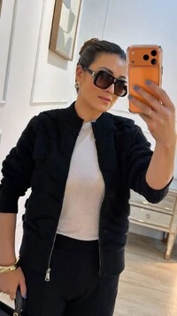 Jaqueta Casaco Tricot Gola Alta Nicolly Nervuras Em Relevo