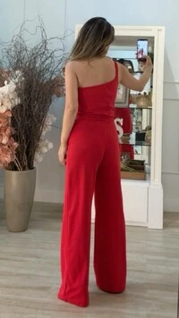 Macacão Longo Pantalona Alça Única Lady Cinto Fixo Fivela Dourada