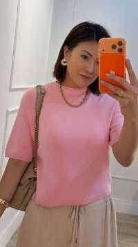 Blusa Tricot Gola Alta Simone Mangas 3/4