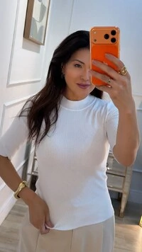 Blusa Canelada Gola Alta Yandra Manga 3/4
