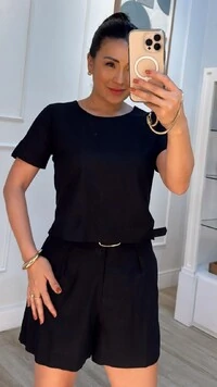 Blusa Morgan Mangas Curtas Com Martingale E Botão Marmorizado