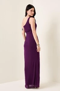 Vestido Longo Tulê Andressa Detalhe Drapeado Lateral Estruturado