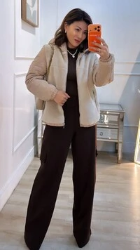 Jaqueta Casaco Nylon Com Teddy Safira Pespontos Em Losangos