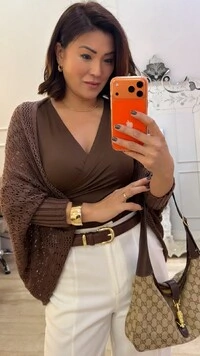 PRÉ-VENDA DATA ESTIMADA DE ENVIO DIA 10/10 Kimono Capa Tricot Lulu Punhos Largos Canelados