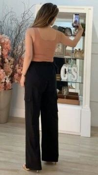 Calça Pantalona Cargo Thamires Pala Larga Com Amarração Frontal