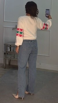 Cardigan Tricot Flora Com Corações Multicolor