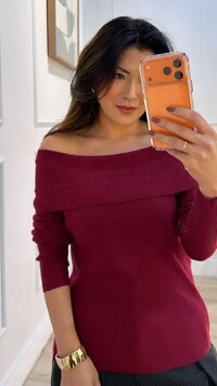 Blusa Tricot Canelada Thais Ombro À Ombro