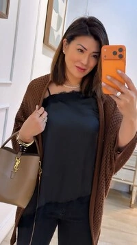Kimono Tricot Vazado Ashley Mangas 3/4 Punhos Canelados
