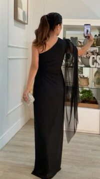 Vestido Longo Tule Taty Ombro Único Decote Assimétrico