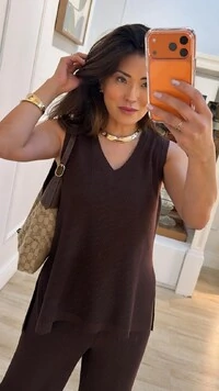 Conjunto Tricot Maithe Blusa Regata Alongada E Calça Pantalona