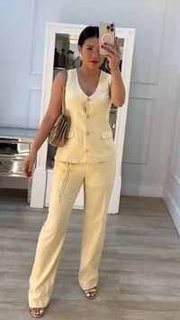 Calça Pantalona Viscose Com Linho Helena Cinto Corda Com Detalhe Trançado