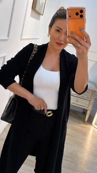 Maxi Cardigan Tricot Eliana Bolsos Quadrados Frontais