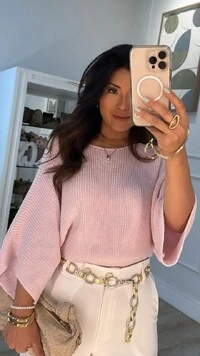 Blusa Cropped Tricot Amplo Kim Mangas 7/8