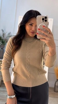 Blusa Tricot Mangas Bufantes Heloiza Trançados Triplos Frontais