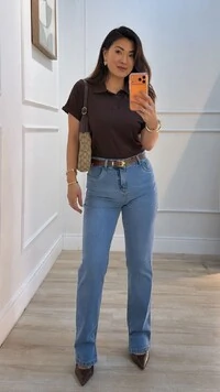 Camisa Polo Texturizada Gabriela Mangas Detalhe Dobrado