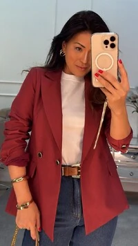 Blazer Alfaiataria Botões Duplos Forrados Com Detalhe Dourado
