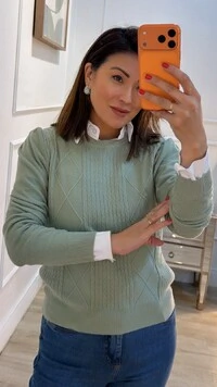 Blusa Tricot Mangas Princesas Nayara Nervuras Em Losangos