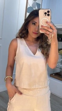 Blusa Regata Decote V Esther Trançado Lateral