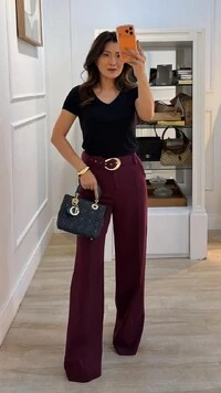Calça Pantalona Alfaiataria Cecilia Cinto Fivela Larga Dourada
