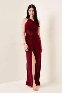 Vestido Longo Detalhe Em Paetê Catarina Fenda Frontal