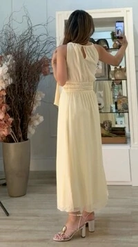 Vestido Midi Chiffon Isis Lástex Largo Na Cintura