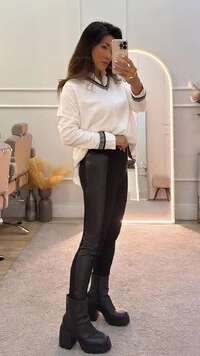 Calça Skinny Miranda Com Lateral De Couro Eco E Pesponto Diagonal