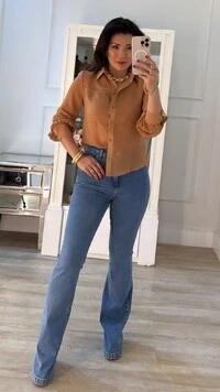 Camisa Chiffon Bárbara Mangas Longas Bufantes