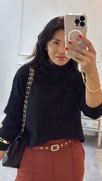 Blusa Tricot Gola Rolê Margoth Detalhes Trançados E Zigue E Zague