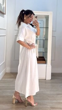 PRÉ-VENDA ENVIO ESTIMADO 25/11 Vestido Chemise Midi Com Cinto Faixa Marie