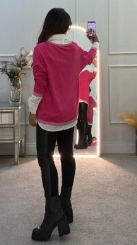 Blusa Tricot Glenda Decote V Com Bicolor Detalhe Bicolor