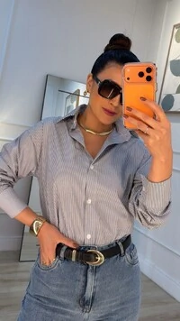 Camisa Listrada Diana Mangas Longas