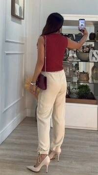 Blusa Colete Tricot Canelado Halley Detalhe Gola Enrolado